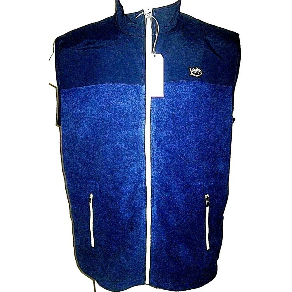 Southern Tide Men's Navigational Fleece Vest Navy Blue Yellow Size Small NWT